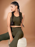 V-Curv Flare Olive Green Co-ord Tight Legging For Women