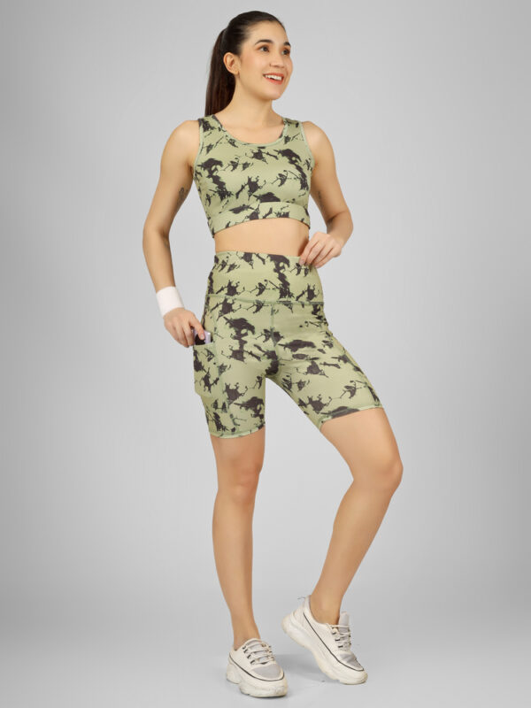Nakhra Print Matching sports bra and high-waist Short For Women With Side Pocket