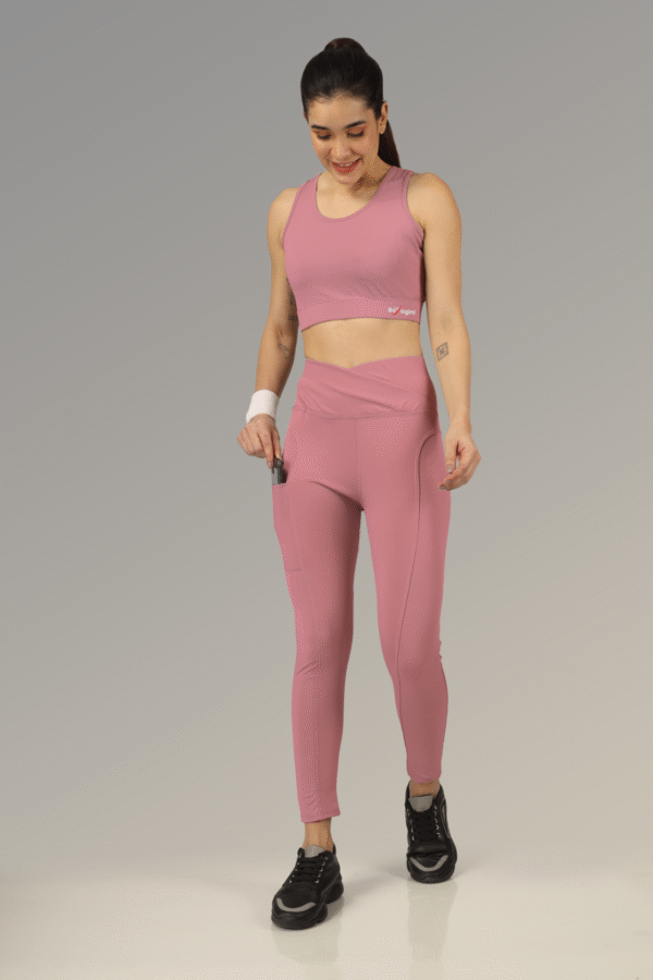 Vibe Fit V-Belt Matching sports bra and high-waist leggings For Women With Side Pocket