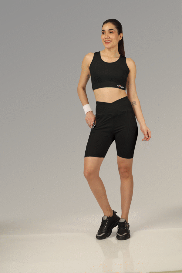Vibe Fit V-Belt Matching sports bra and high-waist Short For Women With Side Pocket
