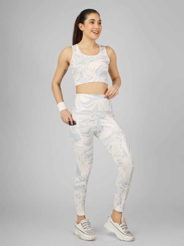 Yogini Flow Print Matching sports bra and high-waist leggings For Women With Side Pocket