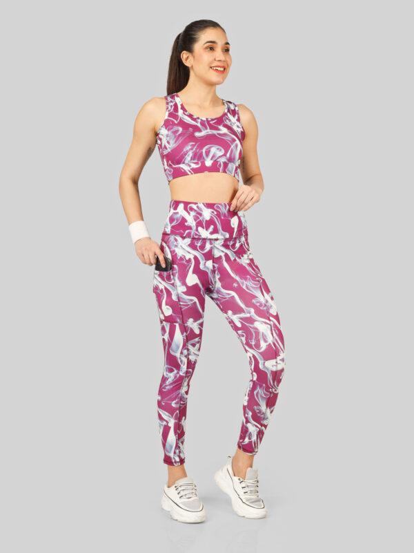 Yogini Flow Print Matching sports bra and high-waist leggings For Women With Side Pocket