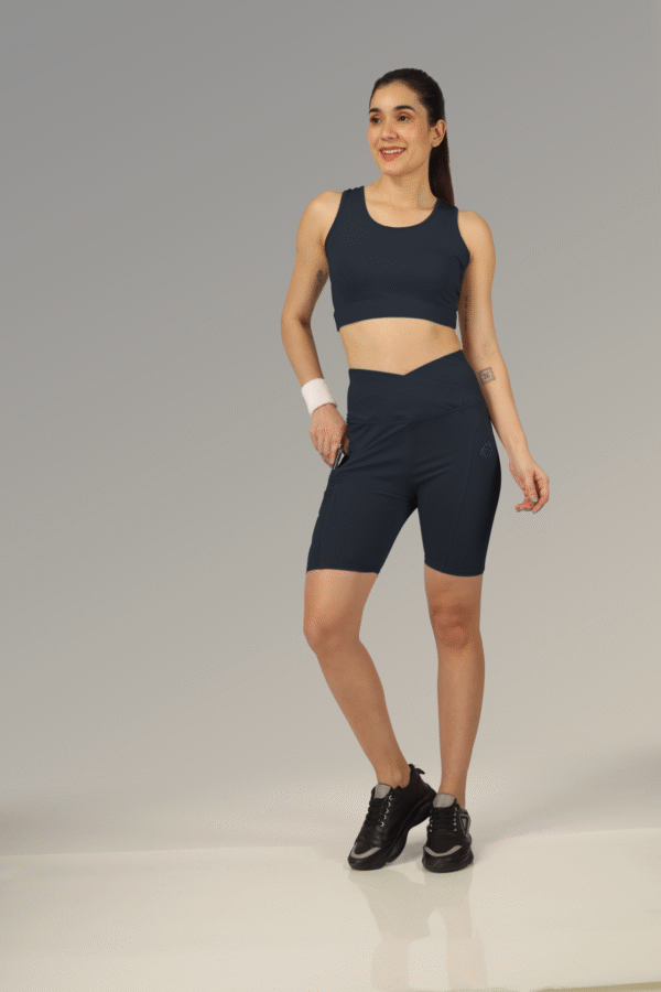 Vibe Fit V-Belt Matching sports bra and high-waist Short For Women With Side Pocket