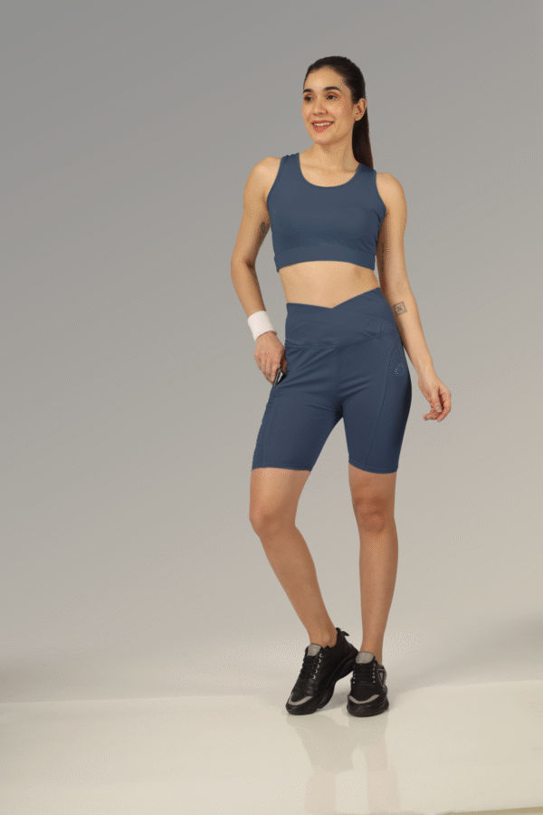 Vibe Fit V-Belt Matching sports bra and high-waist Short For Women With Side Pocket